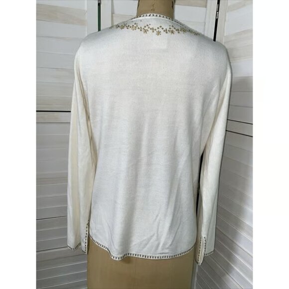 Designers Originals Luxelon Women’s Pullover Sweater Cream Gold Beads Sz Large - Picture 2 of 2